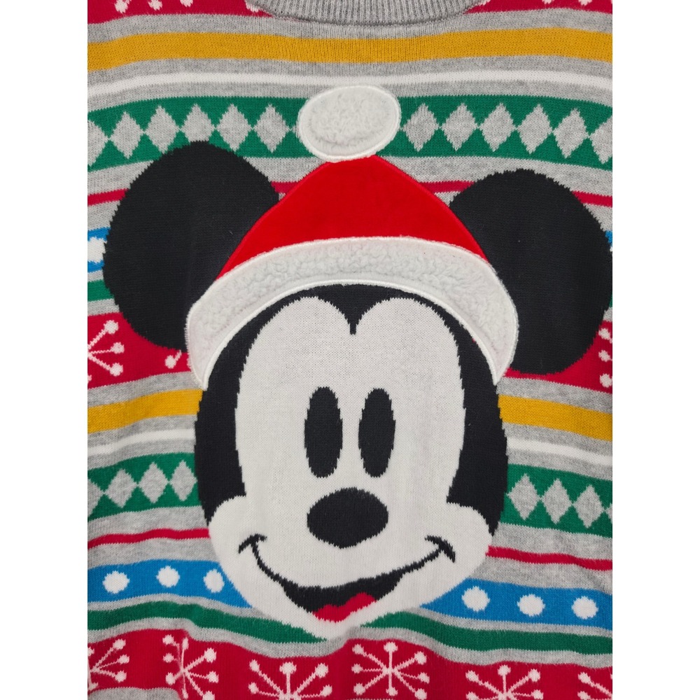 Disney Mickey Mouse Kids Holiday Fair Isle Sweater Santa Hat Size 7/8 Preppy - Picture 3 of 5